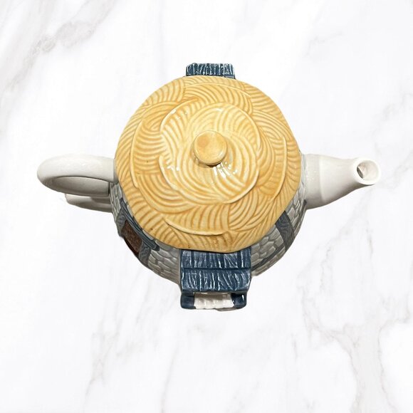 Ceramic Stackable Blue & Gray Cottage Themed 3 Piece Individual Teapot & Cup Set - Picture 4 of 5